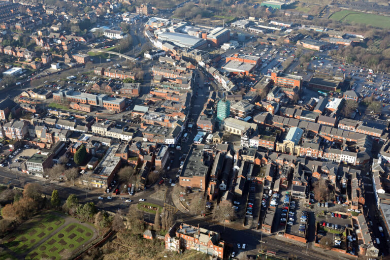 Aerial,View,Of,Pontefract,Town,Centre,In,West,Yorkshire,,Uk