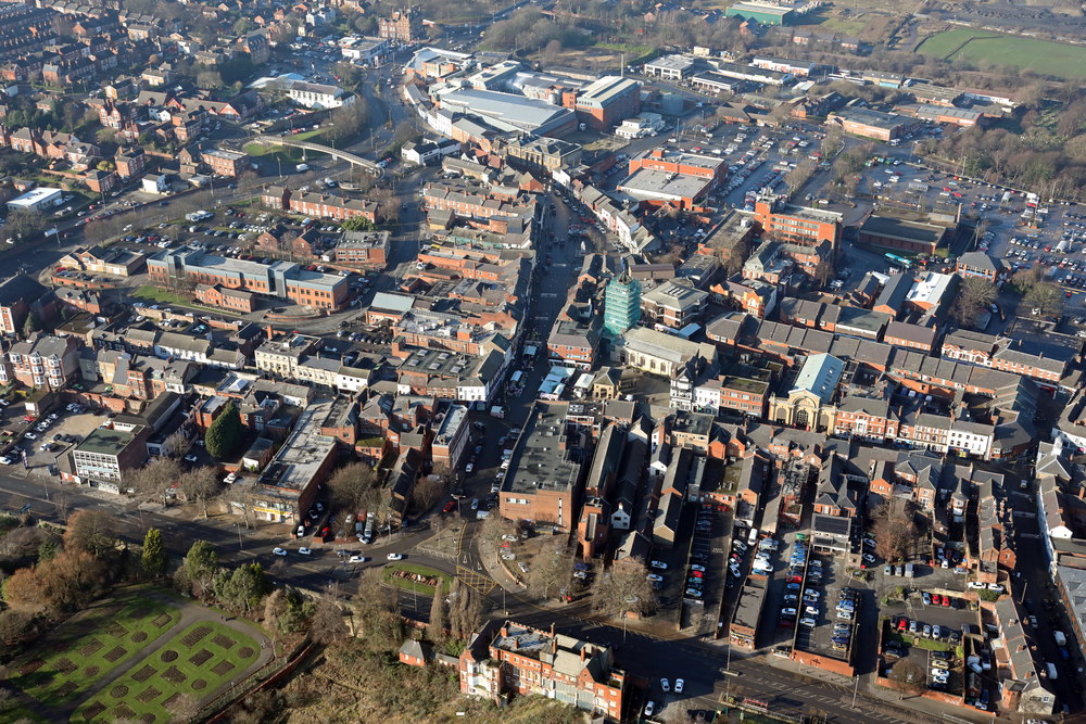 Aerial,View,Of,Pontefract,Town,Centre,In,West,Yorkshire,,Uk