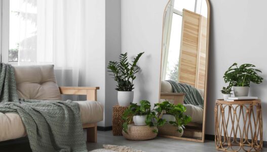 Beautiful room interior with leaning floor mirror